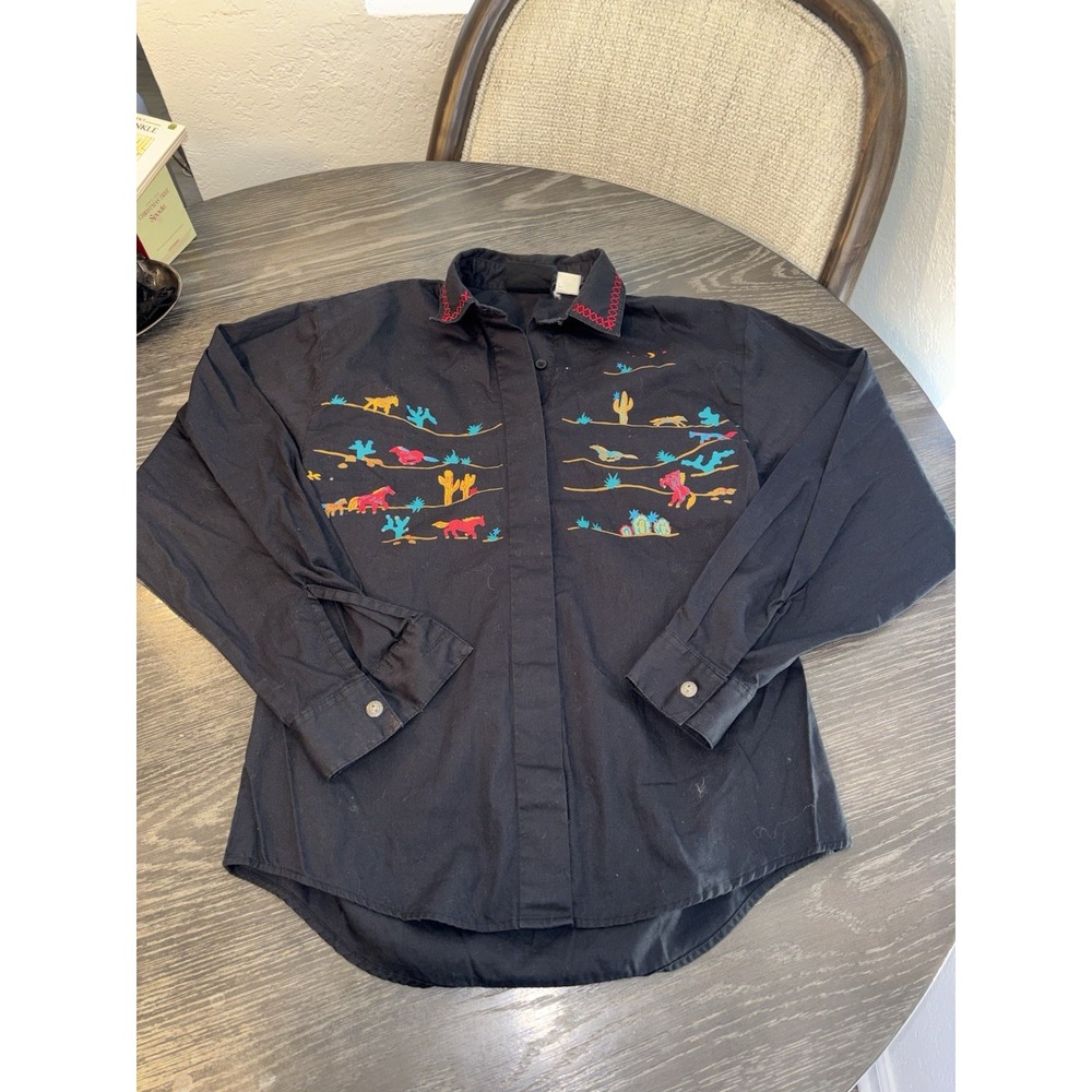 Vintage Frontier Series Shirt Small Black  Horse EmbroideredWestern Made USA 90s
